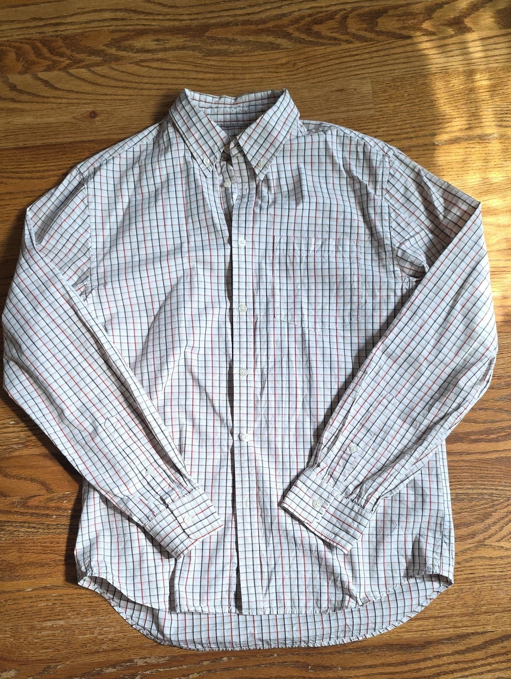 Old Navy White Button-Down Shirt with Red and Brown Plaid